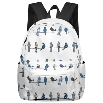 Синие студенческие школьные сумки в птичью клетку с цветочным рисунком, рюкзак для ноутбука, изготовленный на заказ, для мужчин, женщин, для путешествий, Mochila