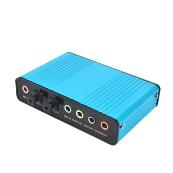 USB 6-канальная внешняя звуковая карта объемного звучания 5.1 / 7.1 для ПК, ноутбука, настольного планшета, аудиооптического адаптера, простая в использовании (синяя)