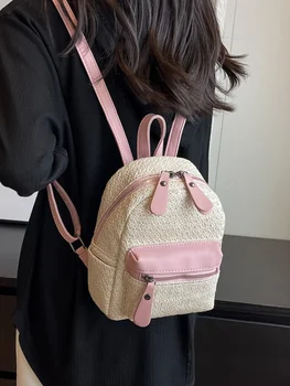 Соломенный женский рюкзак с нишевым дизайном, летний маленький рюкзак 2023, мини-ранец для школьников
