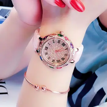 Керамические часы Женские Модные, с бриллиантами, разноцветные, звездно-розовые, керамические, с большим циферблатом, элегантные кварцевые женские часы