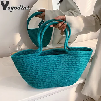 Женская сумка подмышками, большая вместительная корзина, сумка через плечо, ретро-сумка-тоут, тканая растительная дорожная пляжная сумка для женщин, сумки