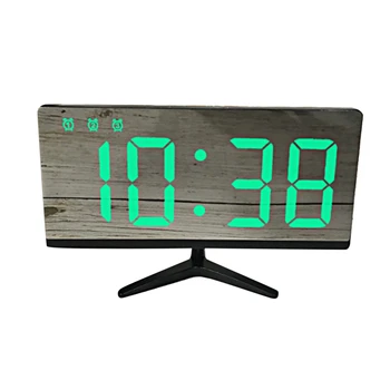 Светодиодный цифровой детский электронный будильник, зеркальные температурные часы с функцией повтора, настольные часы с зеленым светом