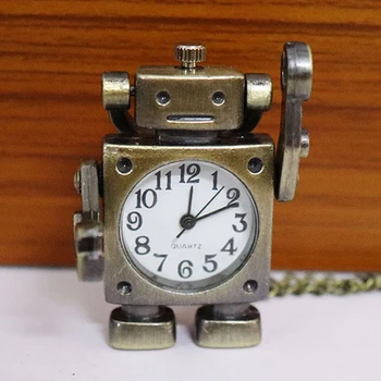 Винтажные карманные часы в форме робота с арабскими цифрами, круглым циферблатом, кварцевые часы с подвеской, украшенные милым брелком-подвеской для вечеринки