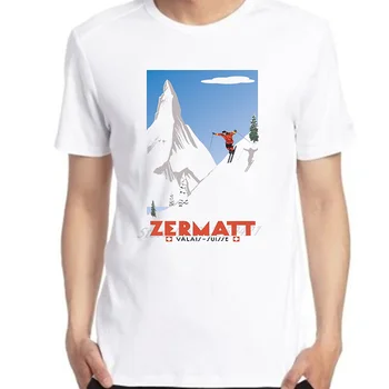 Швейцарские Альпы, лыжи, Церматт, Вале, Швейцария, Классический плакат, Винтажные графические футболки, негабаритные футболки с коротким рукавом, мужская одежда