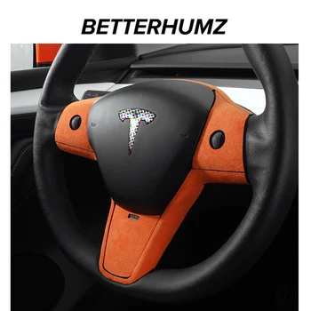 Наклейка для отделки панели рулевого колеса автомобиля Betterhumz для Tesla Model 3 Y 2023-2018 Полоска Алькантары Внутри Аксессуаров