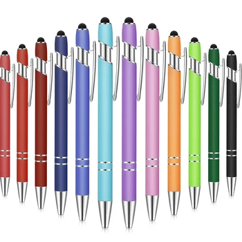Шариковая ручка из 12 частей со Стилусом, Металлическая Ручка с Черными Чернилами 1,0 мм, Стилус для Сенсорных Экранов, Шариковая ручка-стилус 2 в 1