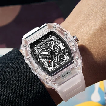 Классические Мужские часы Gear Люксового бренда, водонепроницаемые силиконовые Кварцевые Прозрачные Мужские наручные часы Reloj Hombre