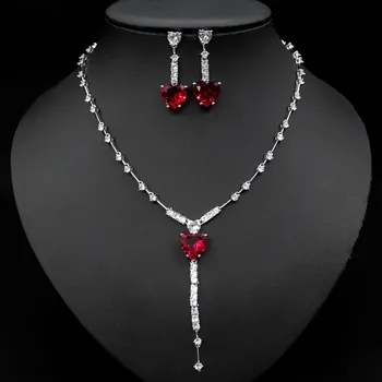 Ожерелье с подвеской в виде капли в виде сердца, серьги, CZ, 2 шт., набор свадебных украшений, женское свадебное платье, аксессуары для вечеринок.