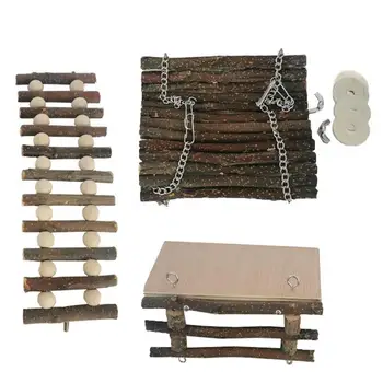 Естественное убежище для хомяка, морской свинки, игрушка для лазания, Износостойкая платформа для занятий из натурального дерева С деревянным лестничным ограждением