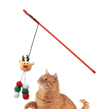 Рождественская игрушка-палочка-дразнилка для кошек, игрушка для упражнений с домашними животными без заусенцев Для маленьких, средних и крупных кошек