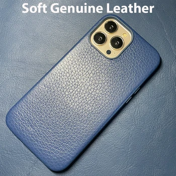 Чехол из натуральной кожи для iPhone 14 Pro Max, кожаный чехол для iPhone 13 Pro Max, задняя крышка с магнитной зарядкой, сине-зеленый цвет
