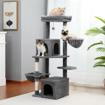 Кошачье дерево, плюшевая кошачья башня, Многоуровневый игровой домик для кошек с когтеточками из сизаля, тихий гамак и большое гнездо
