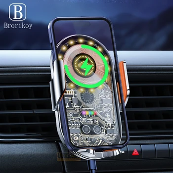 Автомобильное беспроводное зарядное устройство мощностью 15 Вт, автоматический автомобильный держатель для телефона, индукционный для iPhone 12 13 14 Samsung Xiaomi, автомобильная подставка для быстрой зарядки