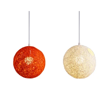 2X Белая /оранжевая шаровая люстра из бамбука, ротанга и пеньки Индивидуальное творчество Сферический ротанговый абажур-гнездо