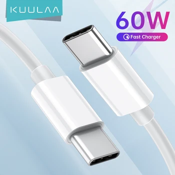 KUULAA Кабель USB Type C-USB Type C 60 Вт PD Кабель для быстрой зарядки USB-C Quick Charge 4.0 Для Xiaomi Redmi Note 7 8 Шнур USB C