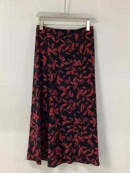Женская юбка из 100% вискозы с эластичным поясом с принтом красных кленовых листьев трапециевидной формы 2023, женские брюки до середины икры ранней осени Jupes