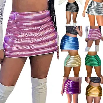 Сексуальная металлическая мини-юбка, блестящая юбка, Клубная облегающая юбка, Сексуальный костюм для вечеринки Для женщин