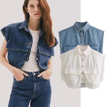 Увядшая Британская модная короткая рубашка для Хай-стрит, женский блоггер, джинсовая рубашка в стиле ретро, Топ Для женщин