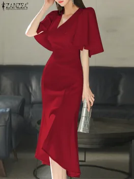 ZANZEA Сексуальное платье-футляр, Элегантное платье миди в стиле хип-хоп, женская Корейская мода, платье-русалка с оборками на рукавах, Осенние корсетные халаты