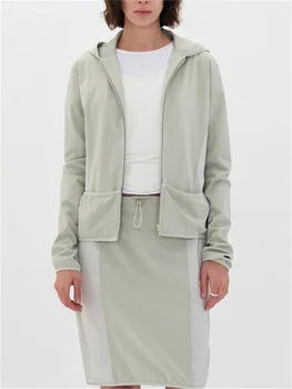 Женский цветной простой комплект в стиле Пэчворк 2023, летнее новое женское пальто с капюшоном на молнии с длинным рукавом или юбка-трапеция с завязками