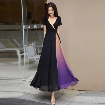 Женское летнее платье Градиентного цвета с воротником Поло 