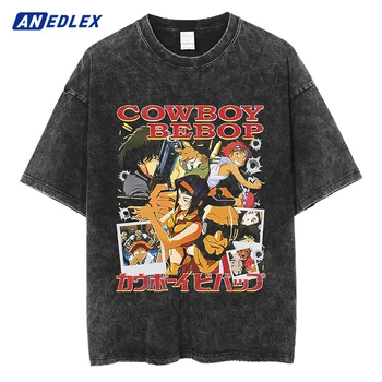 Мужская уличная одежда, модная винтажная футболка с аниме-принтом, Летние хлопковые повседневные футболки оверсайз, топ, Летняя мужская футболка Harajuku
