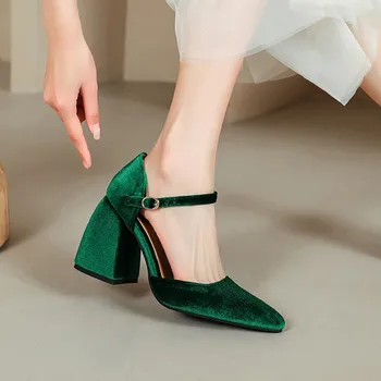 Женские туфли Мэри Джейн с острым носком и на толстом каблуке большого размера, женские туфли большого размера с простым и элегантным дизайном