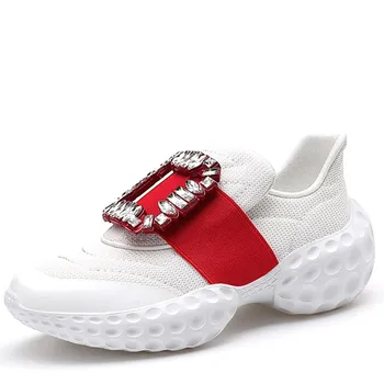 Дизайнерские кроссовки Air Mesh с хрустальной пряжкой на платформе 2023 года, женские кроссовки на толстой подошве, вулканизированная повседневная обувь