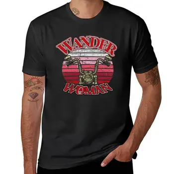 Новая футболка Wander Woman Motorcycle Red Distressed Sunrise, летняя одежда, мужские высокие футболки
