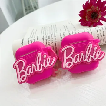Розовый чехол для наушников Barbie Bluetooth для Airpods Pro 1 2 3, милый силиконовый защитный мягкий чехол с аниме-мультфильмом с подвеской-крючком