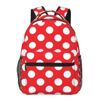 Красный И Белый В горошек Классический Базовый Холщовый Школьный рюкзак, Повседневный Рюкзак, Офисный рюкзак для Мужчин И Женщин