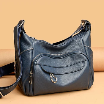 Высококачественная Мягкая сумка из натуральной кожи, женская роскошная сумочка, дизайнерская сумка через плечо с несколькими карманами, женская сумка из воловьей кожи 2023 года выпуска