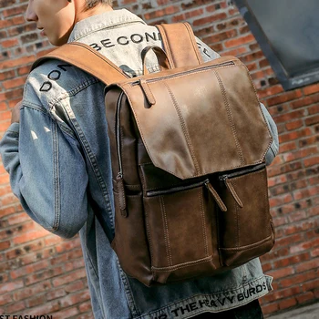 Модный мужской винтажный Ретро-рюкзак из искусственной кожи, мужские подростковые рюкзаки, мужской школьный рюкзак большой емкости, мужской рюкзак