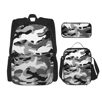 Камуфляжный Классический Базовый холщовый школьный рюкзак, повседневный рюкзак, Офисная школьная сумка, пенал, сумка для ланча, комбинация