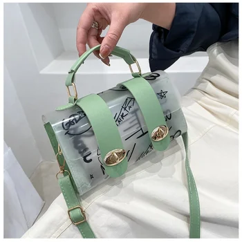 Прозрачные желейные женские сумки через плечо, сумочка с клапаном, кошелек с граффити, летняя дорожная маленькая сумка-мессенджер для девочек