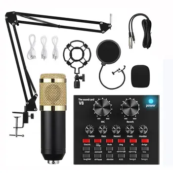 Профессиональный комплект конденсаторного микрофона со звуковой картой V8 для микрофона для прямой трансляции Youtube Home Karaoke Studio