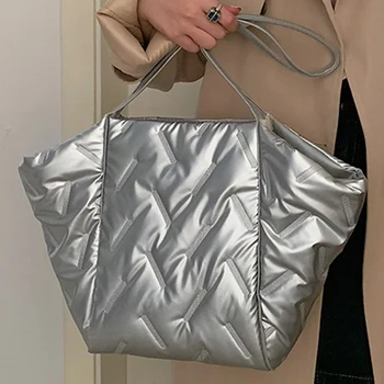 Женская пухлая сумка через плечо, модные стеганые сумки-тоут, большая вместительная легкая осенне-зимняя сумка для покупок