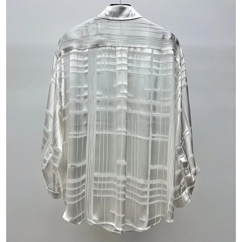 2023 женская клетчатая прозрачная рубашка высшего качества, лоскутные шорты из смесовой шелковой ткани с геометрическим рисунком, короткие Изображение 0