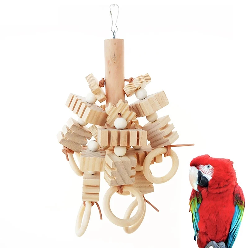 Большая игрушка для попугая, разрывающая натуральные деревянные блоки, игрушки для жевания птиц, игрушка для укуса в клетке для попугая, Защита окружающей среды, товары для птиц-попугаев Изображение 0