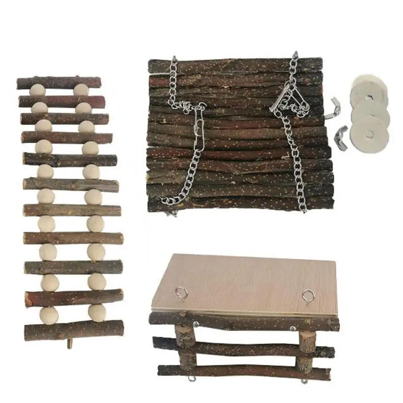 Естественное убежище для хомяка, морской свинки, игрушка для лазания, Износостойкая платформа для занятий из натурального дерева С деревянным лестничным ограждением Изображение 0