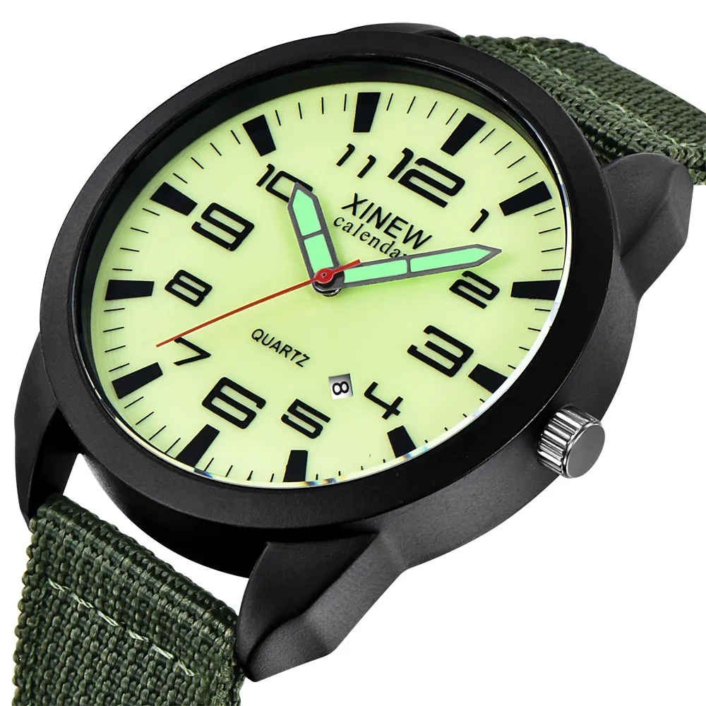 Часы с нейлоновым ремешком, мужские повседневные кварцевые часы с автоматической Датой, военные армейские зеленые часы, Простые аналоговые Спортивные мужские наручные часы часы мужские Изображение 0