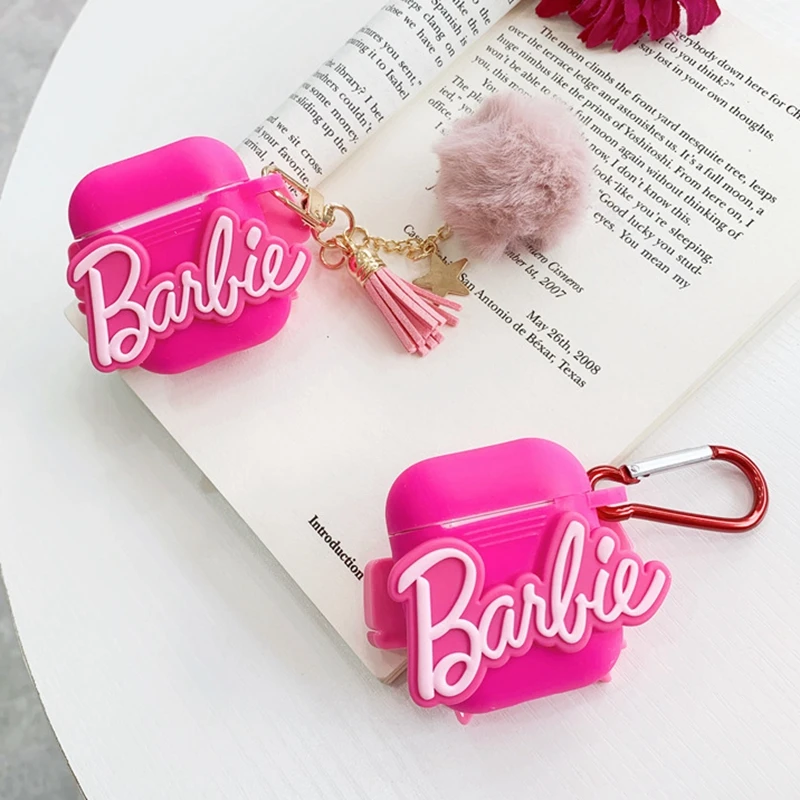 Розовый чехол для наушников Barbie Bluetooth для Airpods Pro 1 2 3, милый силиконовый защитный мягкий чехол с аниме-мультфильмом с подвеской-крючком Изображение 1