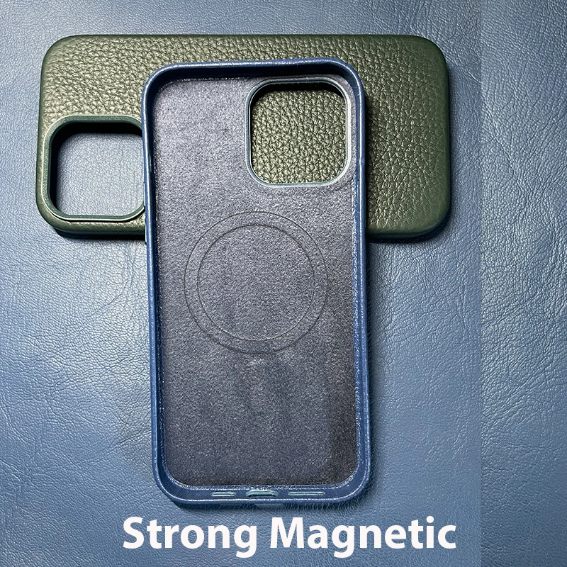 Чехол из натуральной кожи для iPhone 14 Pro Max, кожаный чехол для iPhone 13 Pro Max, задняя крышка с магнитной зарядкой, сине-зеленый цвет Изображение 2