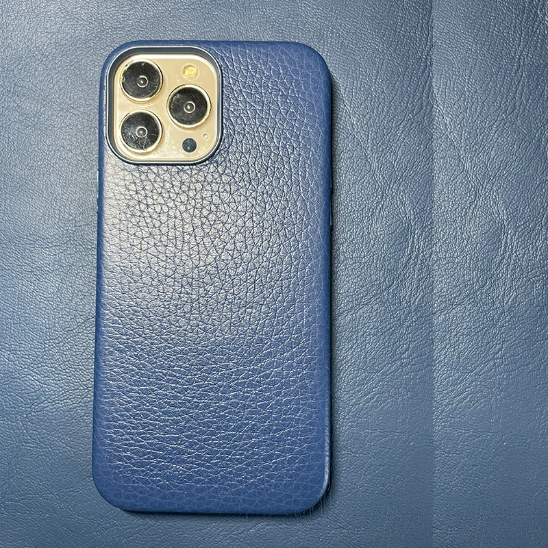 Чехол из натуральной кожи для iPhone 14 Pro Max, кожаный чехол для iPhone 13 Pro Max, задняя крышка с магнитной зарядкой, сине-зеленый цвет Изображение 3