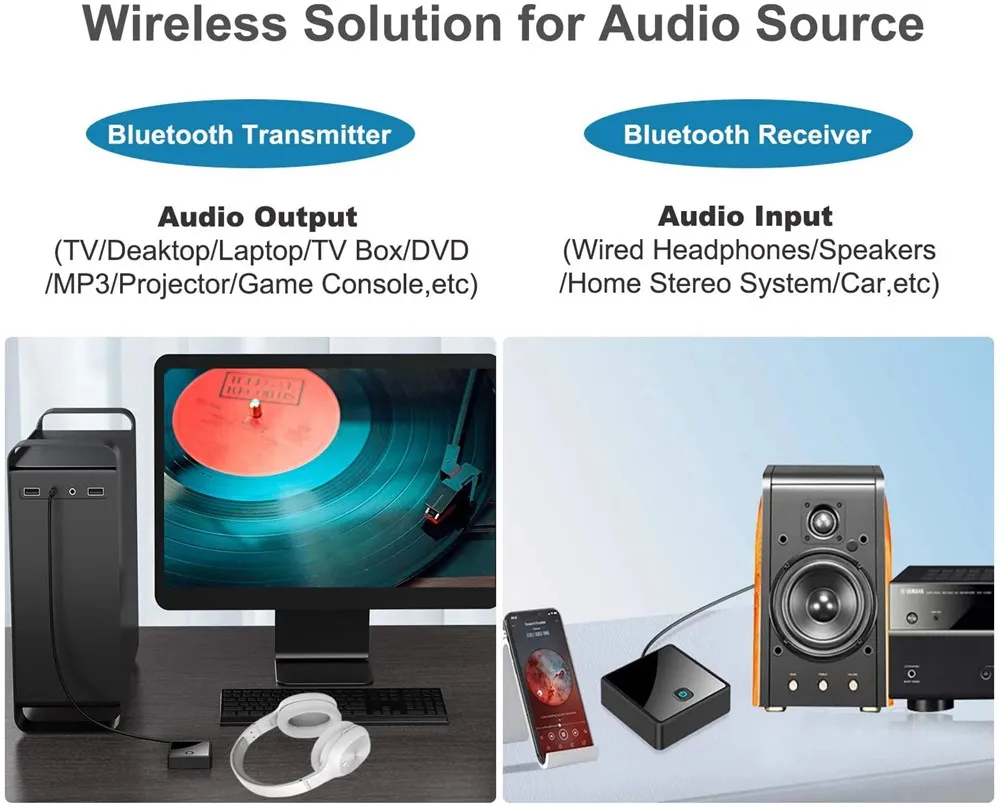 Bluetooth 5.0 Передатчик Приемник Беспроводной адаптер с низкой задержкой 3,5 мм Разъем AUX Оптический аудиоадаптер SPDIF для ПК телевизора автомобильного динамика Изображение 4