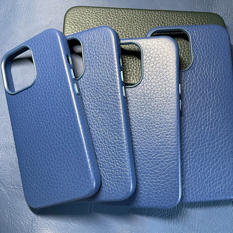 Чехол из натуральной кожи для iPhone 14 Pro Max, кожаный чехол для iPhone 13 Pro Max, задняя крышка с магнитной зарядкой, сине-зеленый цвет Изображение 4