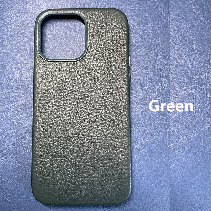 Чехол из натуральной кожи для iPhone 14 Pro Max, кожаный чехол для iPhone 13 Pro Max, задняя крышка с магнитной зарядкой, сине-зеленый цвет Изображение 5